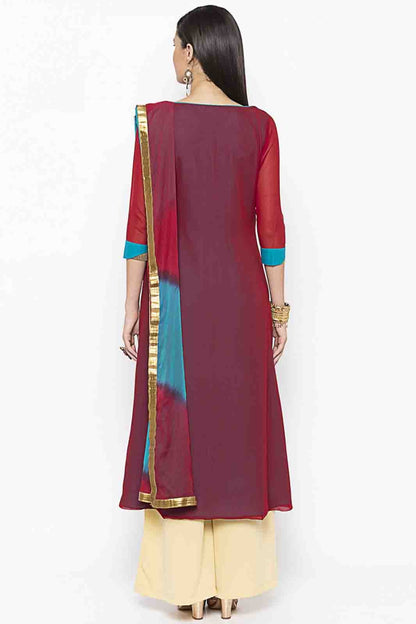 Maroon Colour Plus Size Georgette Embroidery Palazzo Pant Suit BW1070339 A
