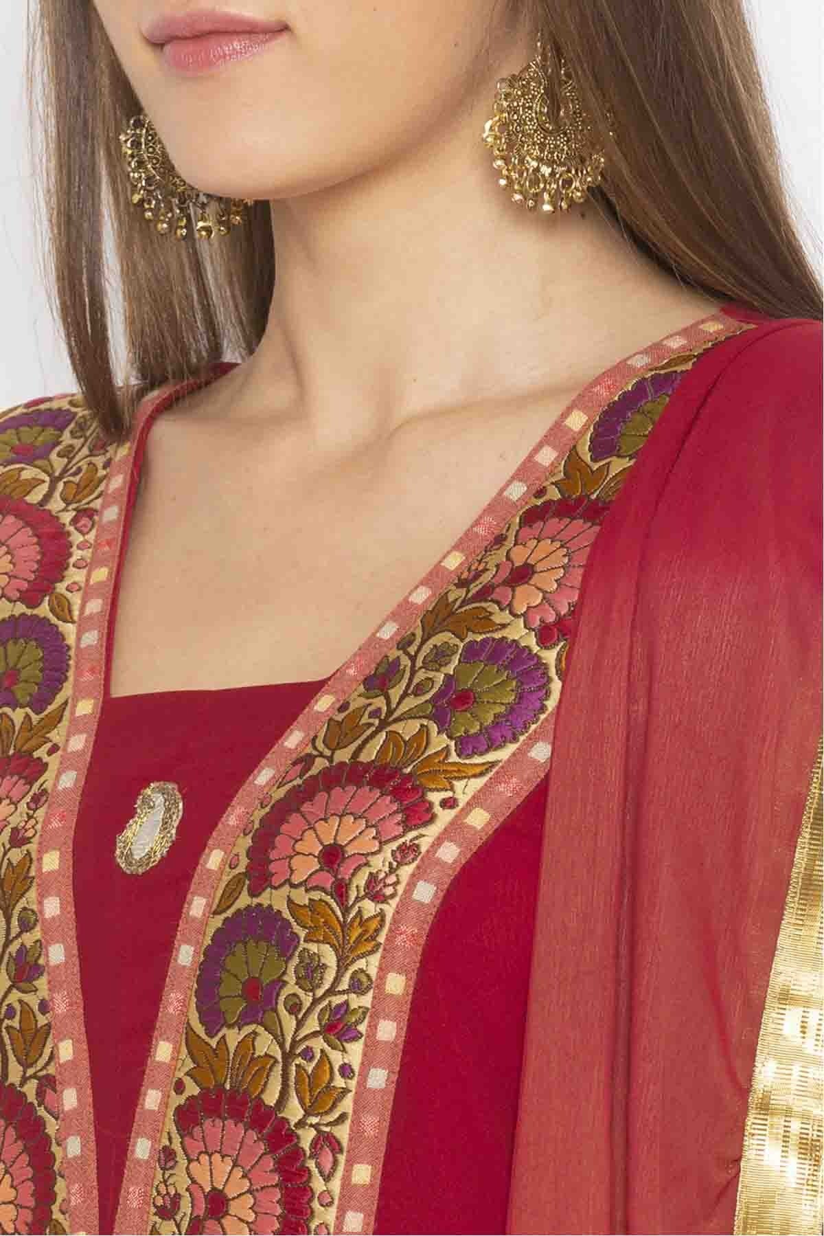 Maroon Colour Plus Size Georgette Embroidery Pant Style Suit BW1070309 B