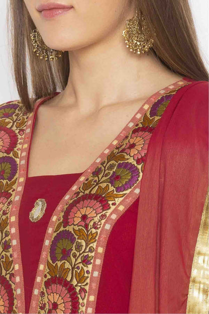 Maroon Colour Plus Size Georgette Embroidery Pant Style Suit BW1070309 B