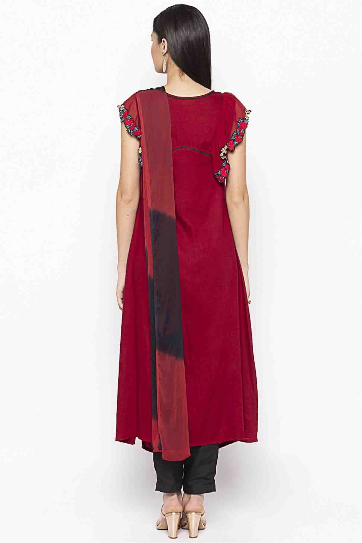 Maroon Colour Plus Size Stitched Cotton Embroidery Pant Style Suit BW1070295 A