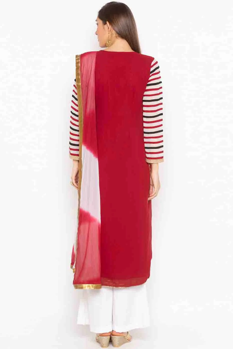 Maroon Colour Plus Size Stitched Georgette Embroidery Palazzo Pant Suit BW1070202 A
