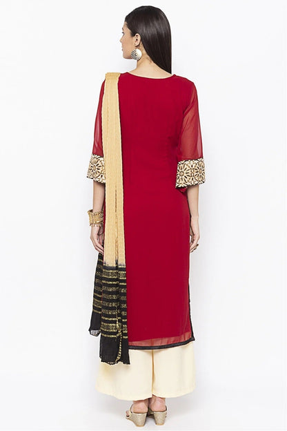 Maroon Colour Plus Size Stitched Georgette Embroidery Palazzo Pant Suit BW1070243 A