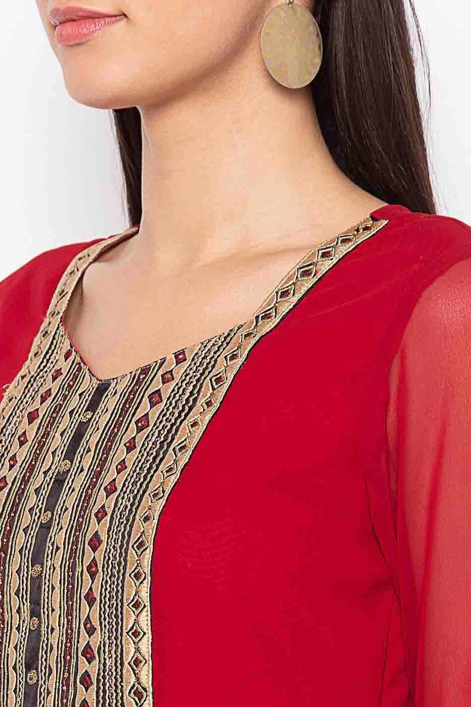 Maroon Colour Plus Size Stitched Georgette Embroidery Palazzo Pant Suit BW1070243 B