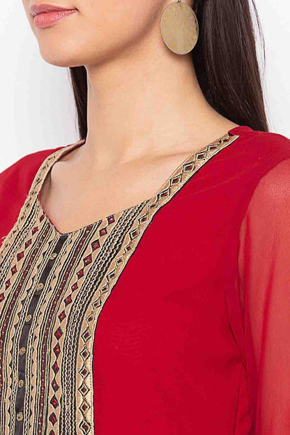 Maroon Colour Plus Size Stitched Georgette Embroidery Palazzo Pant Suit BW1070243 B