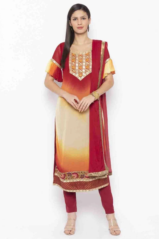 Maroon Colour Plus Size Stitched Georgette Embroidery Pant Style Suit BW1070193