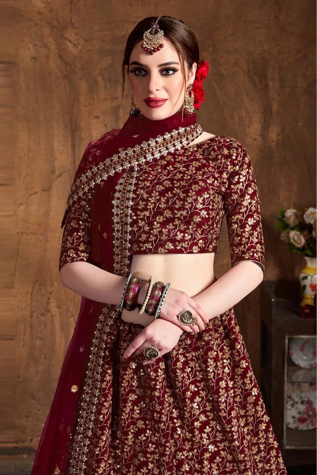 Maroon Colour Raw Silk Lehenga Choli LC1010065 B