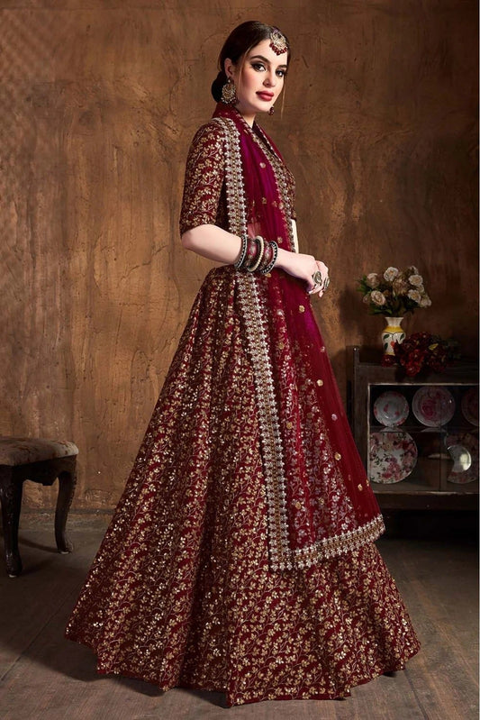 Maroon Colour Raw Silk Lehenga Choli LC1010065