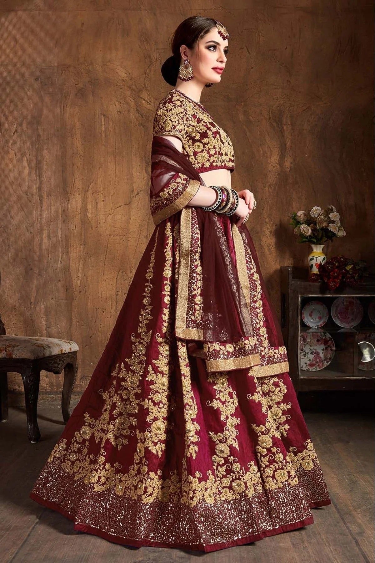 Maroon Colour Raw Silk Lehenga Choli LC1010071 A