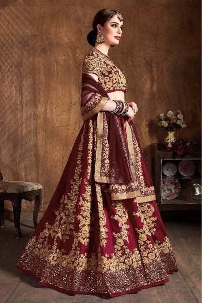 Maroon Colour Raw Silk Lehenga Choli LC1010071 A