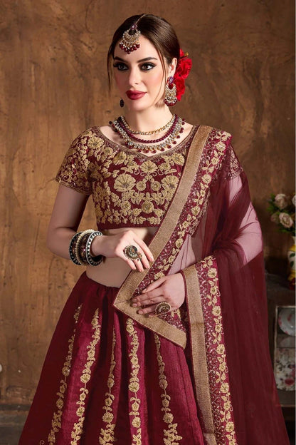 Maroon Colour Raw Silk Lehenga Choli LC1010071 C