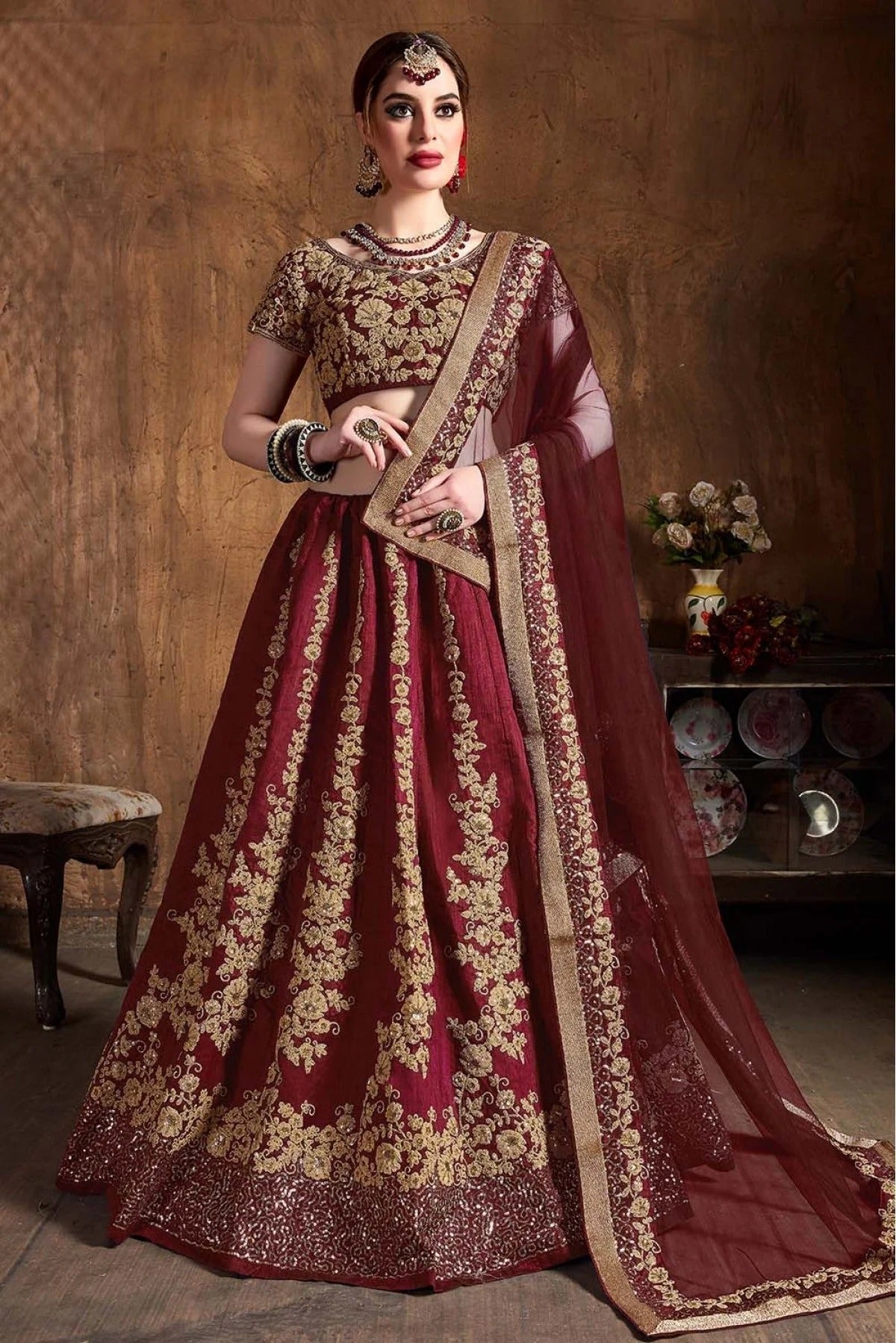 Maroon Colour Raw Silk Lehenga Choli LC1010071