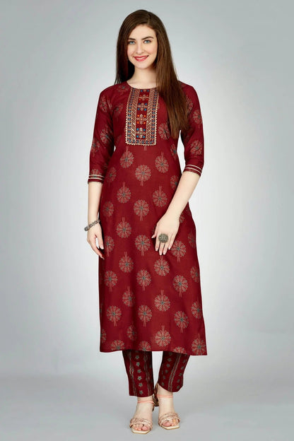 Maroon Colour Rayon Kurta And Pant Set KR1111316