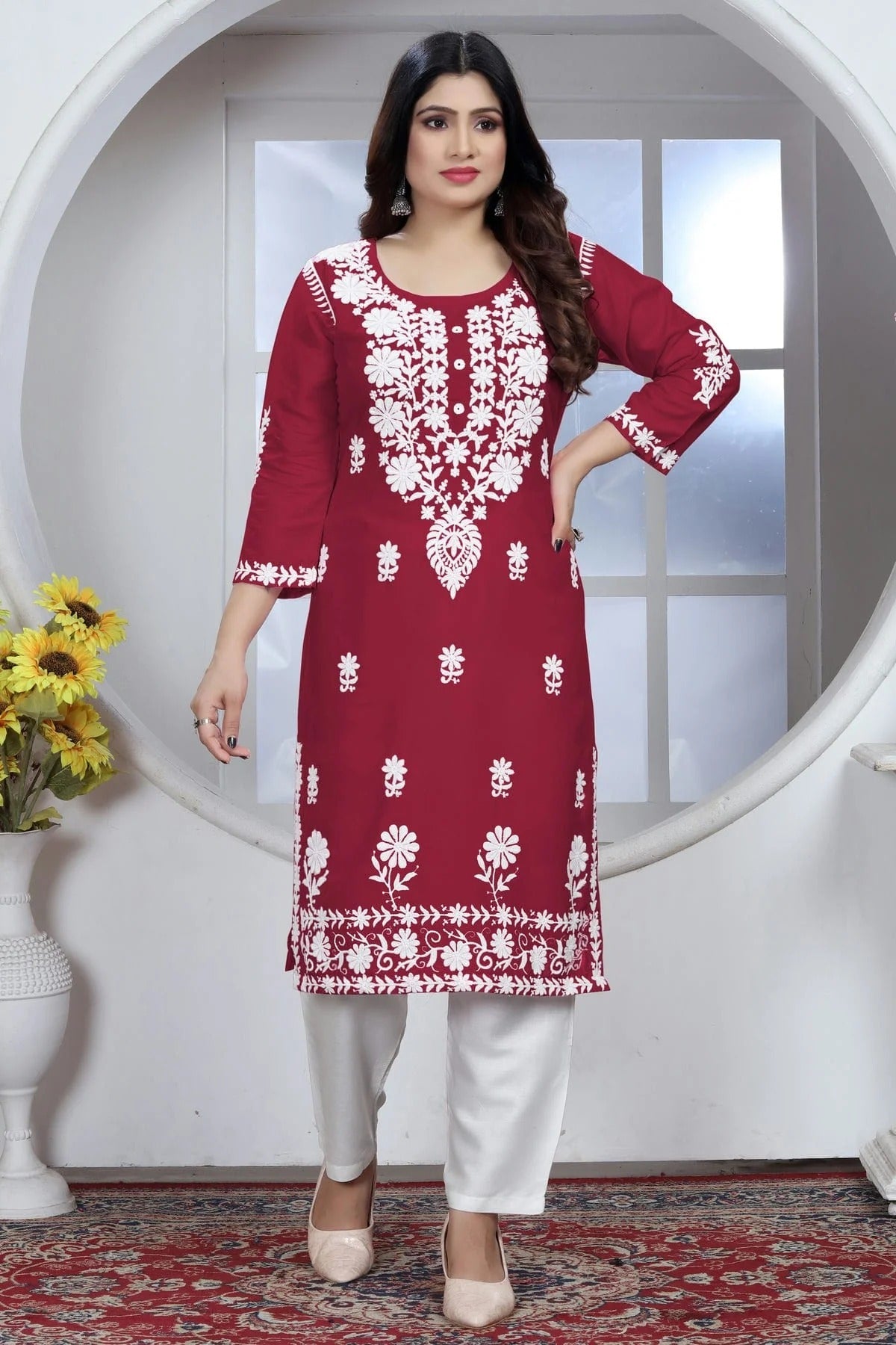 Maroon Colour Rayon Kurta And Pant Set KR1111335
