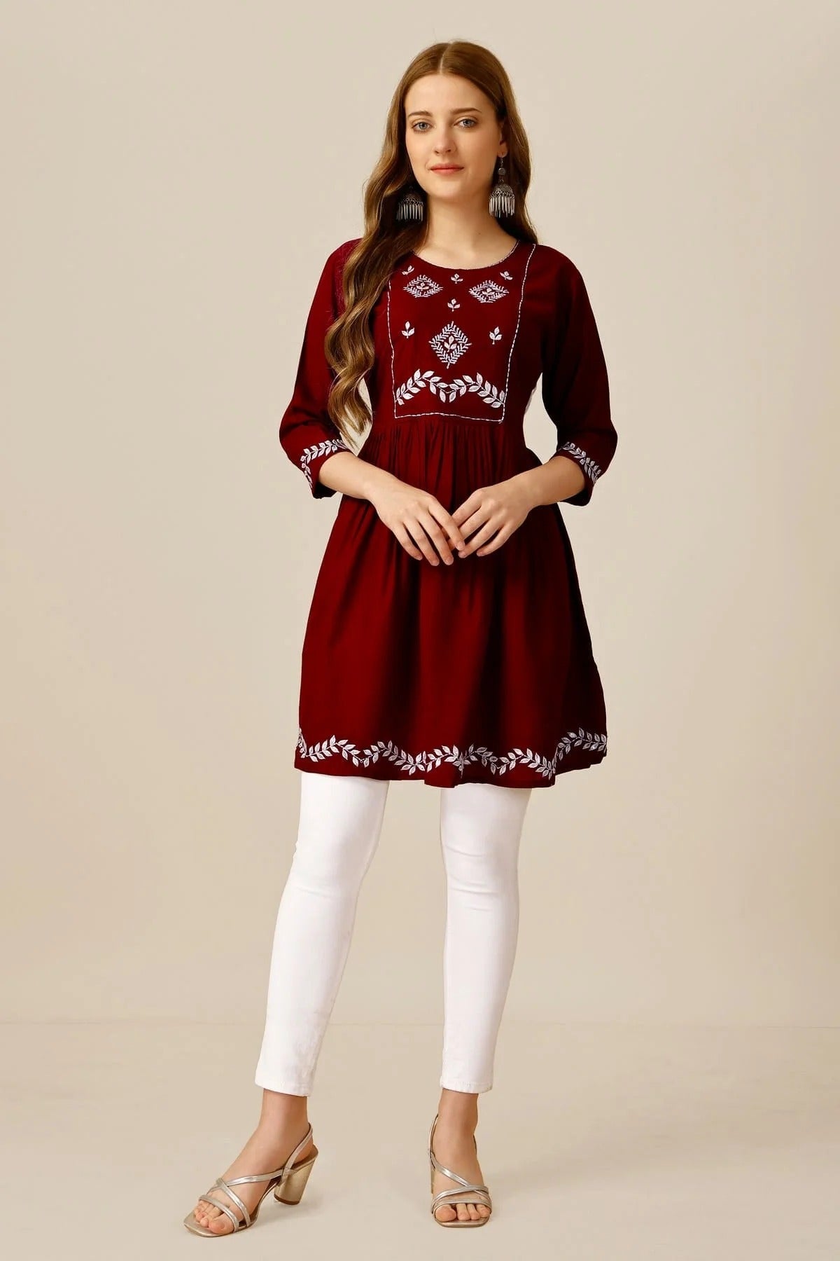Maroon Colour Rayon Thread Work