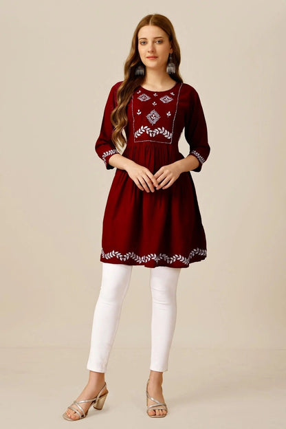 Maroon Colour Rayon Thread Work