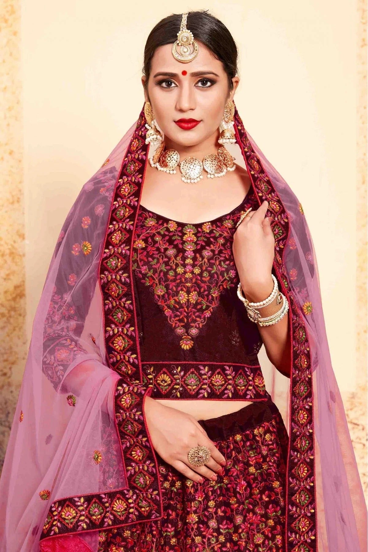 Maroon Colour Satin Embroidery Lehenga Choli LC1080194 A