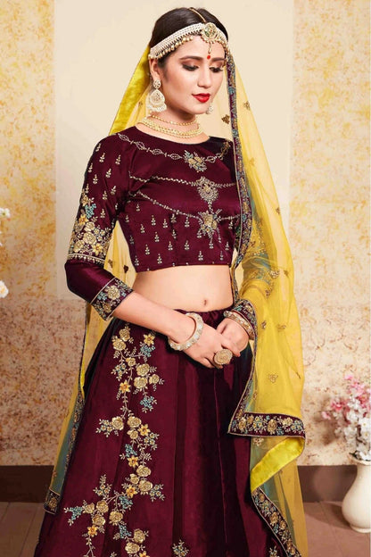 Maroon Colour Satin Embroidery Lehenga Choli LC1080431 A