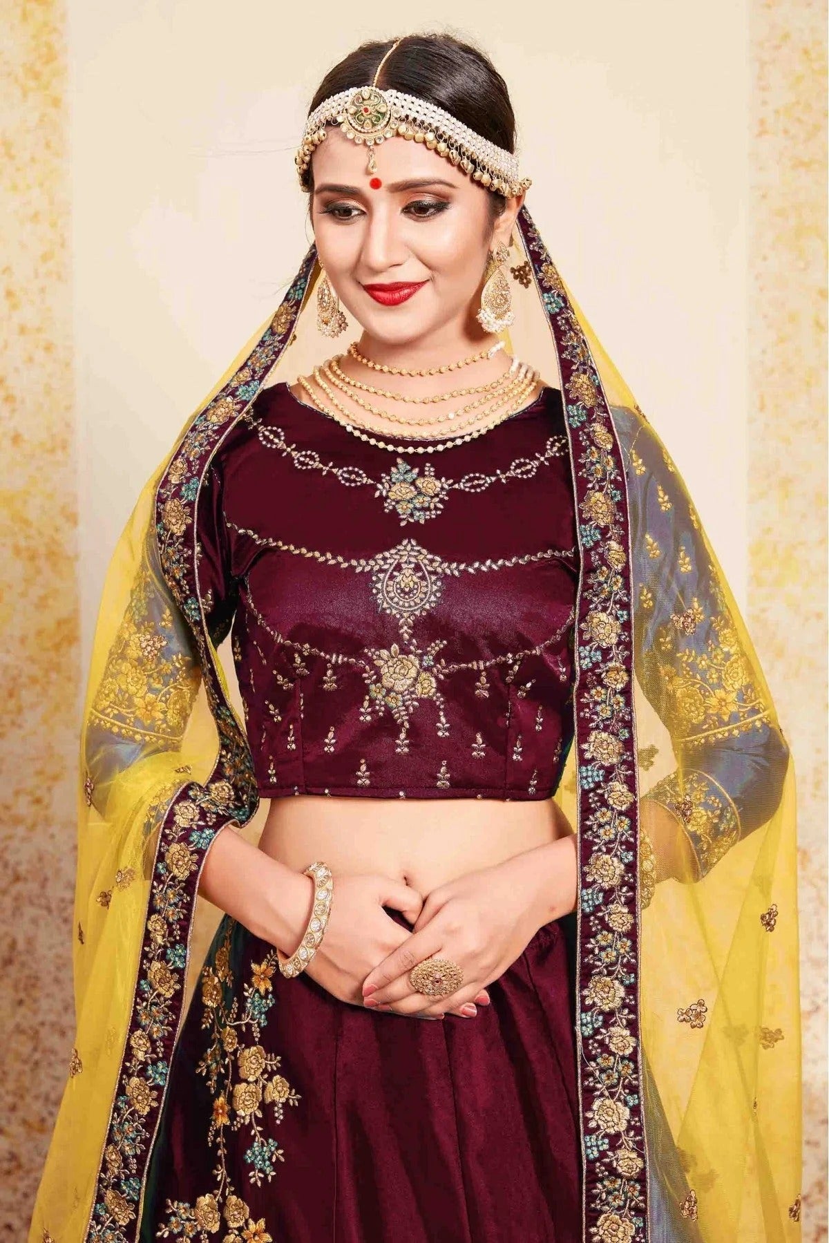 Maroon Colour Satin Embroidery Lehenga Choli LC1080431 B