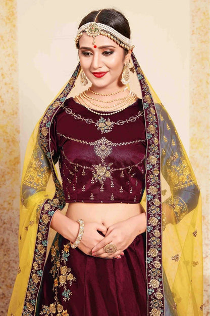 Maroon Colour Satin Embroidery Lehenga Choli LC1080431 B