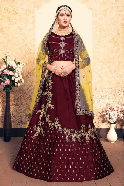 Maroon Colour Satin Embroidery Lehenga Choli LC1080431