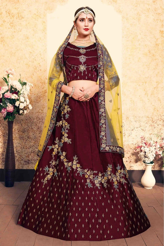Maroon Colour Satin Embroidery Lehenga Choli LC1080431