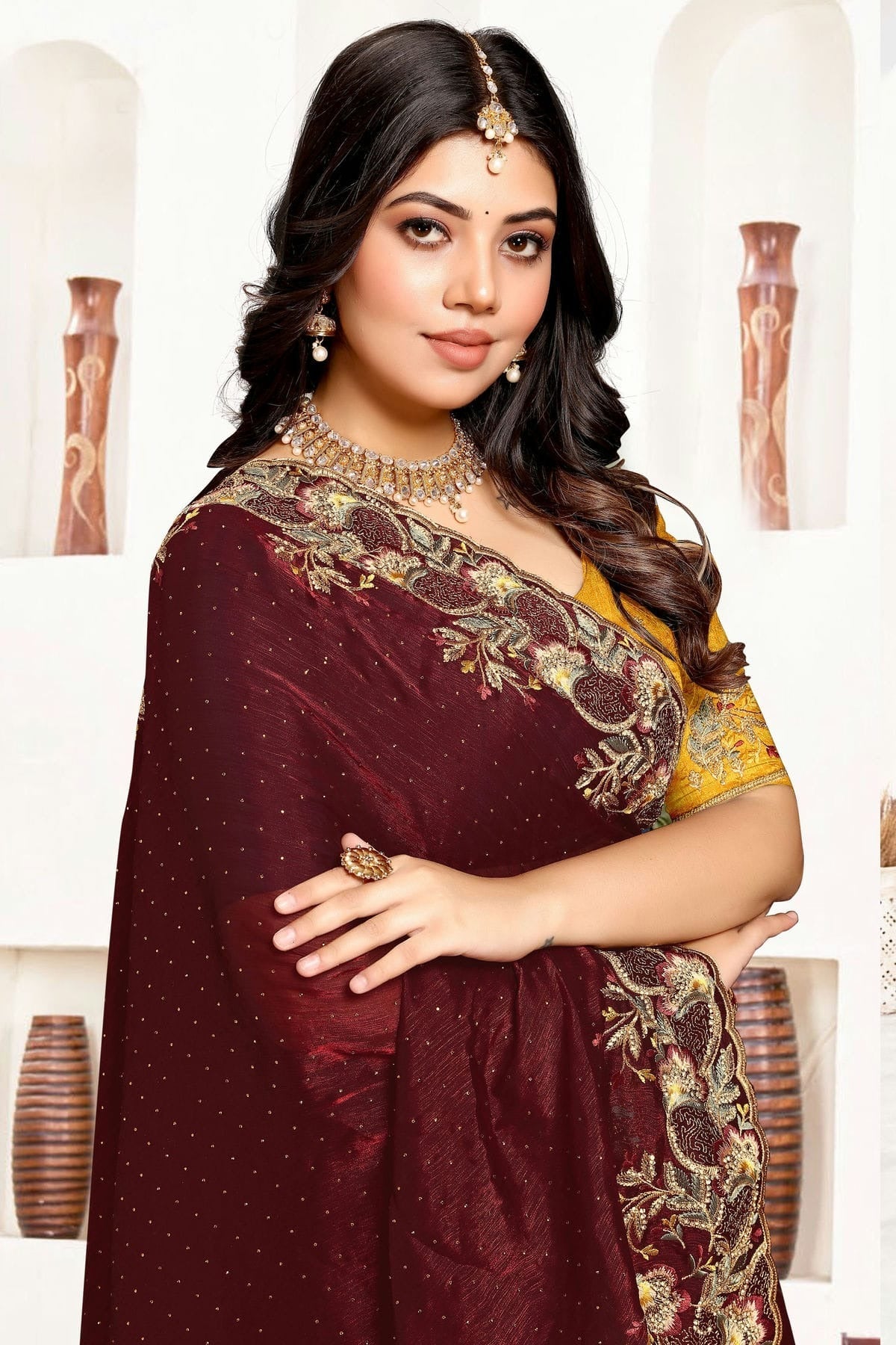 Maroon Colour Satin Silk Designer Saree SD1091055 A