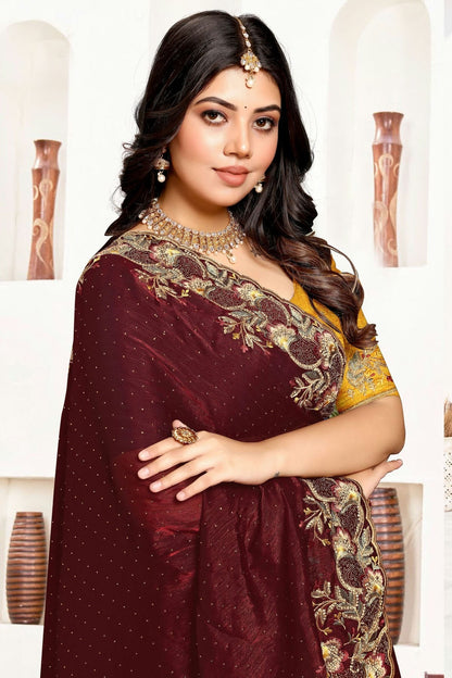 Maroon Colour Satin Silk Designer Saree SD1091055 A