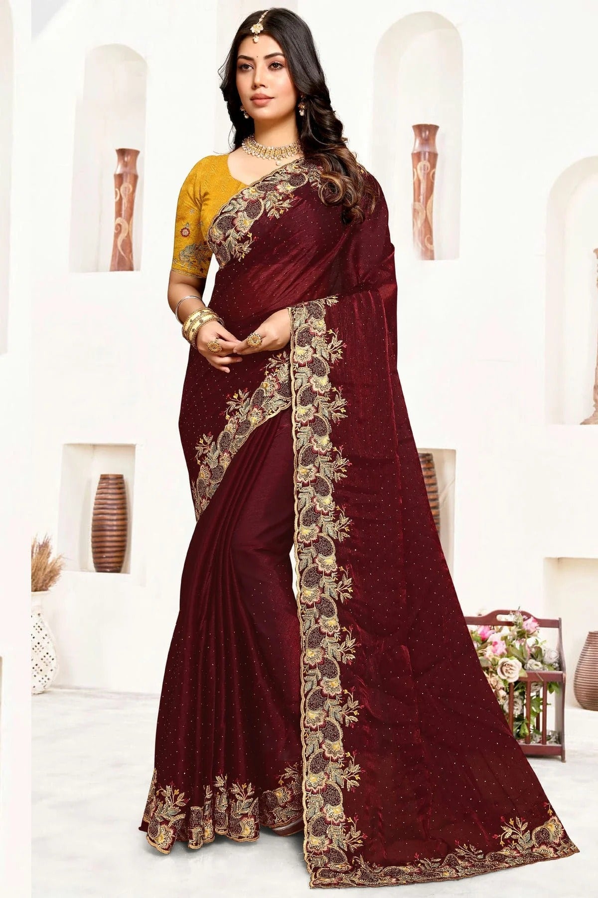 Maroon Colour Satin Silk Designer Saree SD1091055