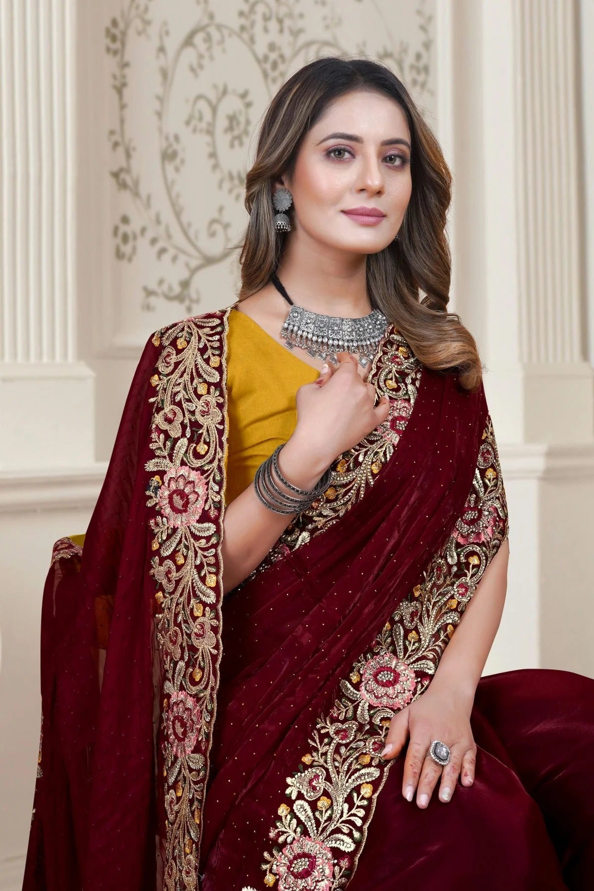 Maroon Colour Satin Silk Saree SD1090898 A