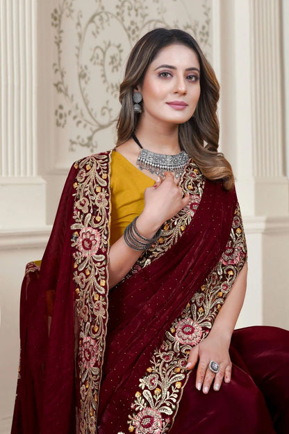 Maroon Colour Satin Silk Saree SD1090898 A