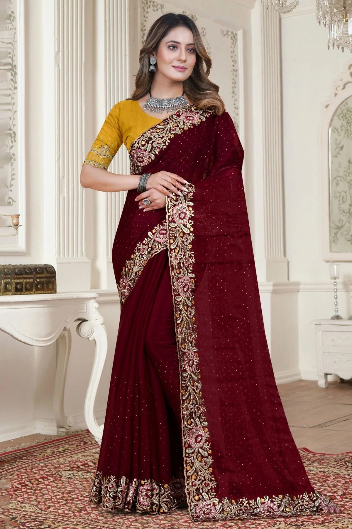 Maroon Colour Satin Silk Saree SD1090898