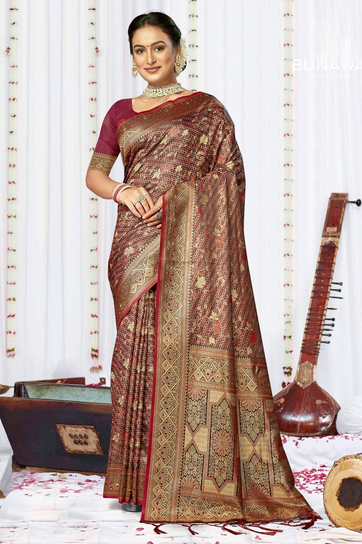 Maroon Colour Satin Silk Traditional Saree SD1102447