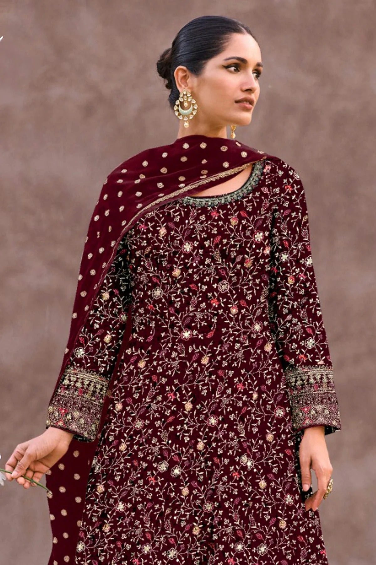 Maroon Colour Semi Stitched Georgette Anarkali Suit SM1140263 A