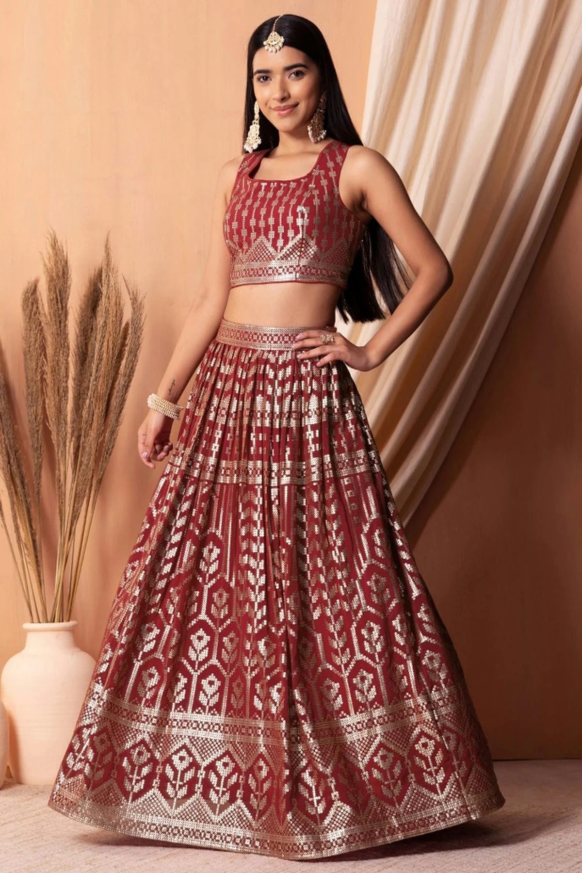 Maroon Colour Semi Stitched Georgette Lehenga Choli LC1010307 A