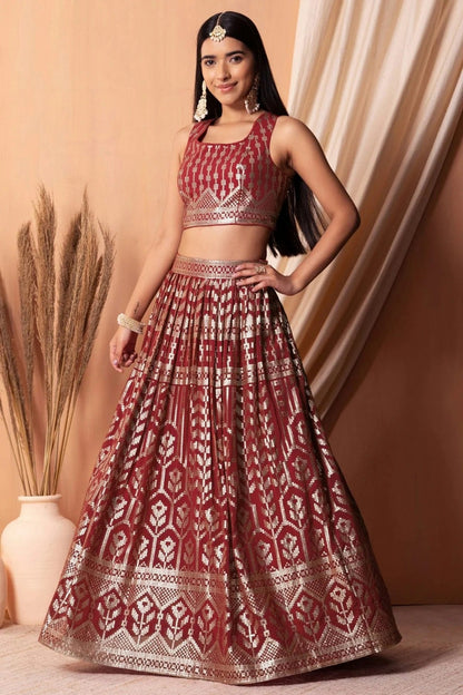 Maroon Colour Semi Stitched Georgette Lehenga Choli LC1010307 A