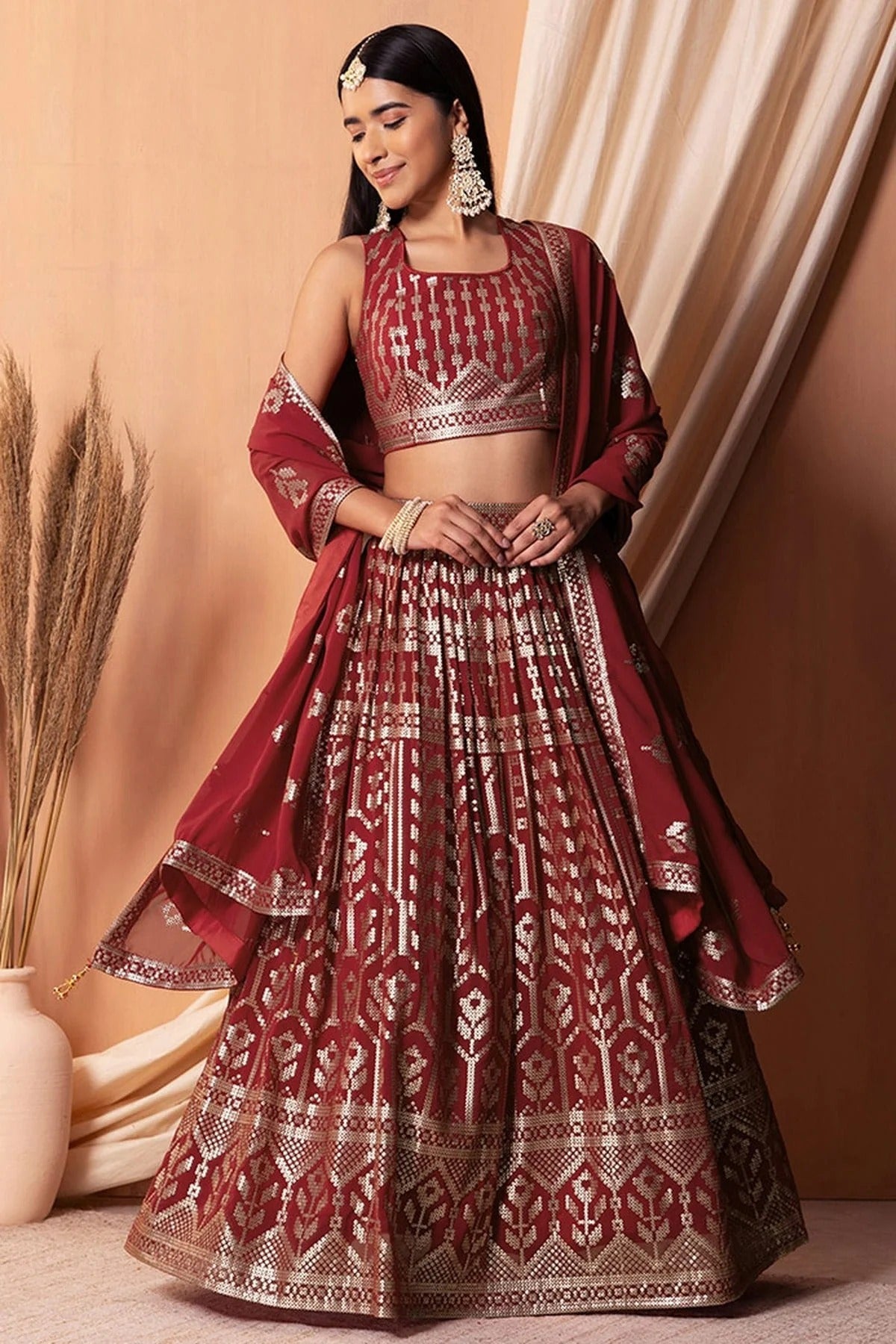 Maroon Colour Semi Stitched Georgette Lehenga Choli LC1010307