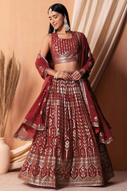 Maroon Colour Semi Stitched Georgette Lehenga Choli LC1010307