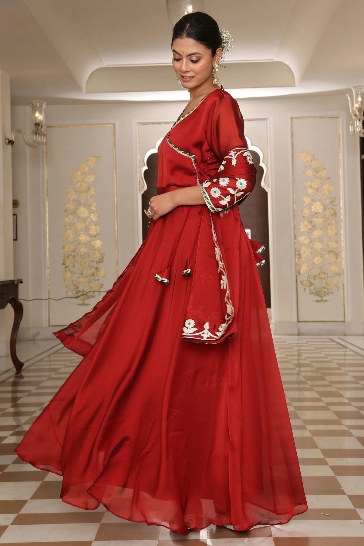 Maroon Colour Semi Stitched Rangoli Silk Anarkali Suit SM1170037 A