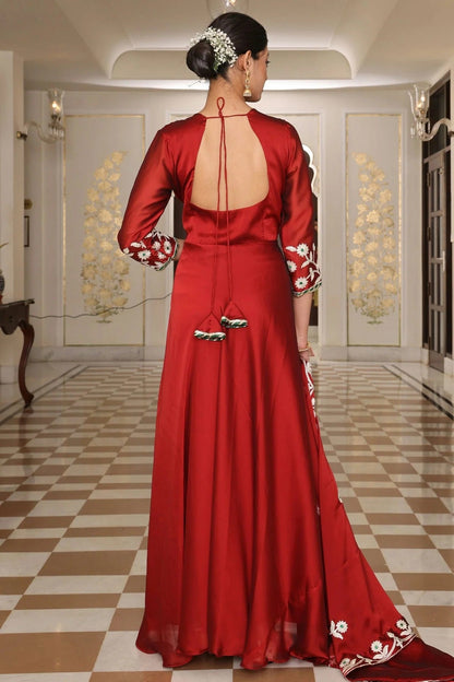 Maroon Colour Semi Stitched Rangoli Silk Anarkali Suit SM1170037 B