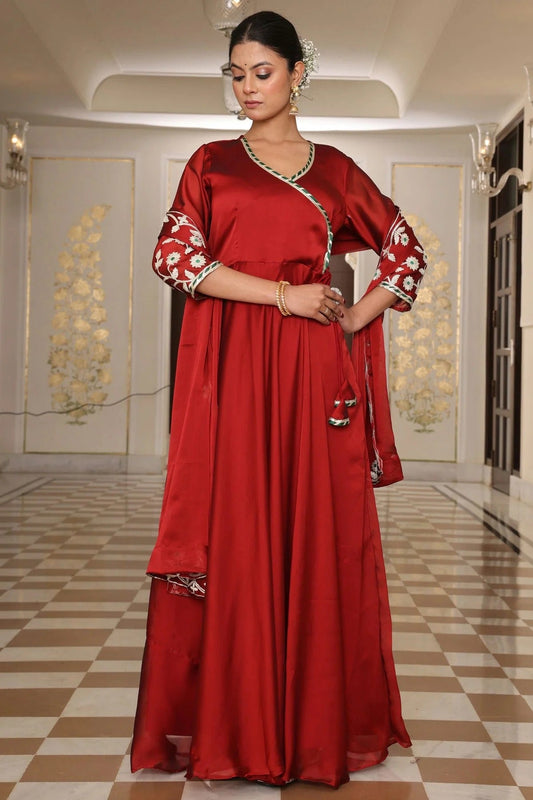 Maroon Colour Semi Stitched Rangoli Silk Anarkali Suit SM1170037