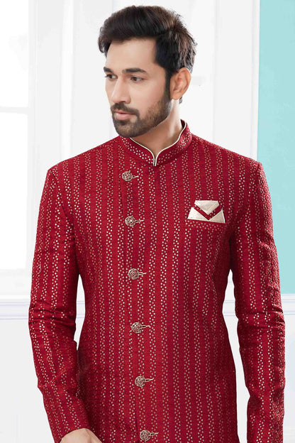 Maroon Colour Sherwani In Jacquard Fabric SH1040419 A