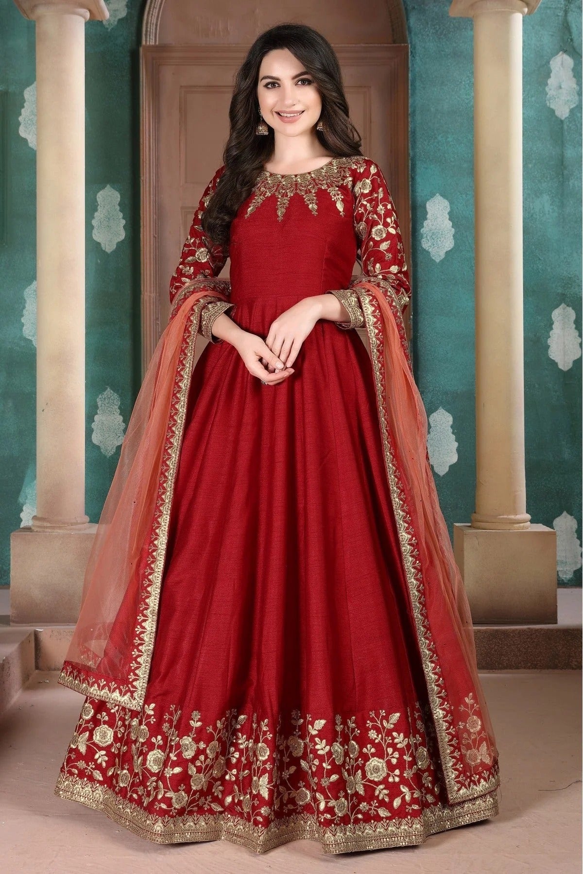 Maroon Colour Silk Anarkali Suit SM1050025