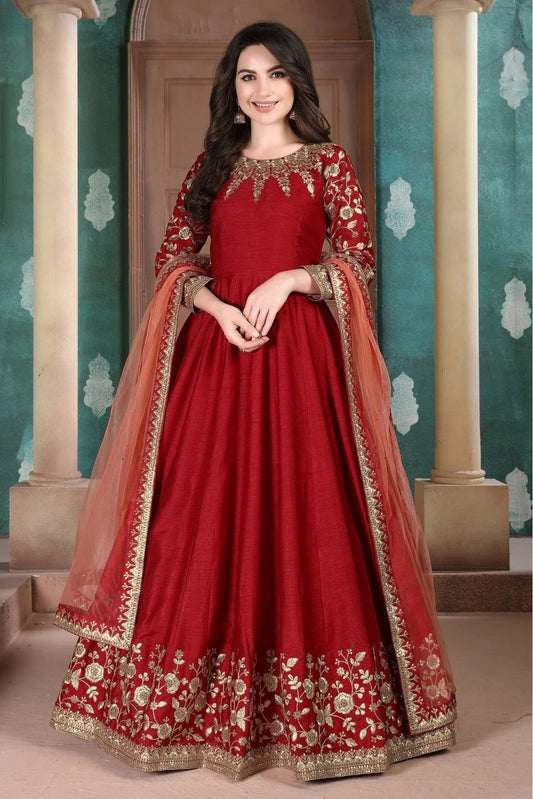 Maroon Colour Silk Anarkali Suit SM1050025