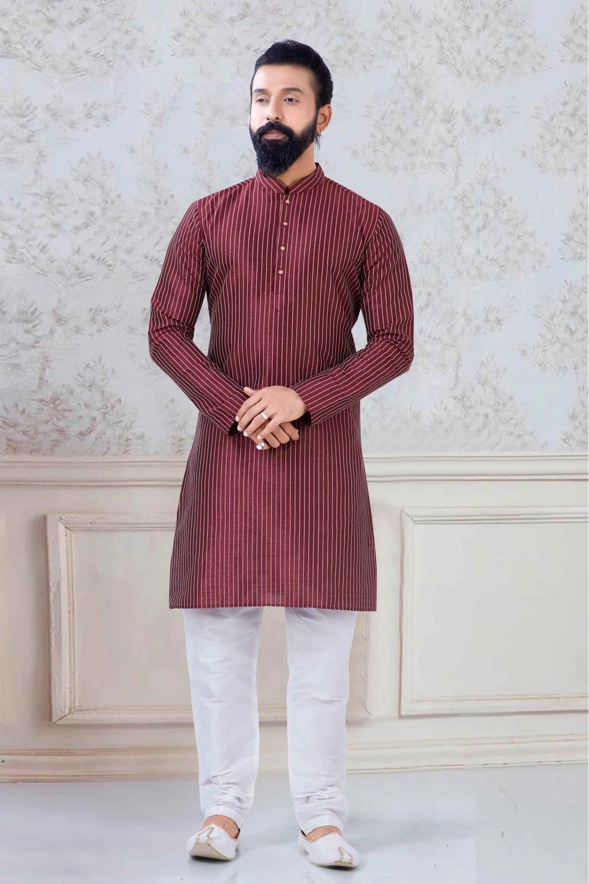 Maroon Colour Silk Festival Wear Kurta Pajama KP1130055