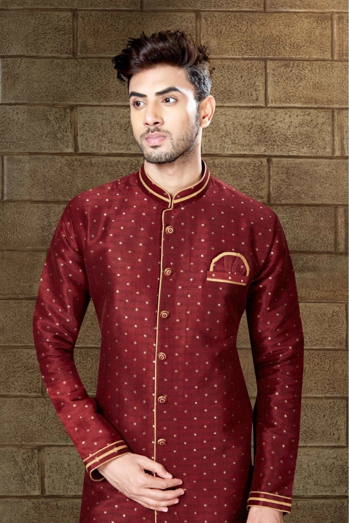 Maroon Colour Silk Indo Western SH1040203 A