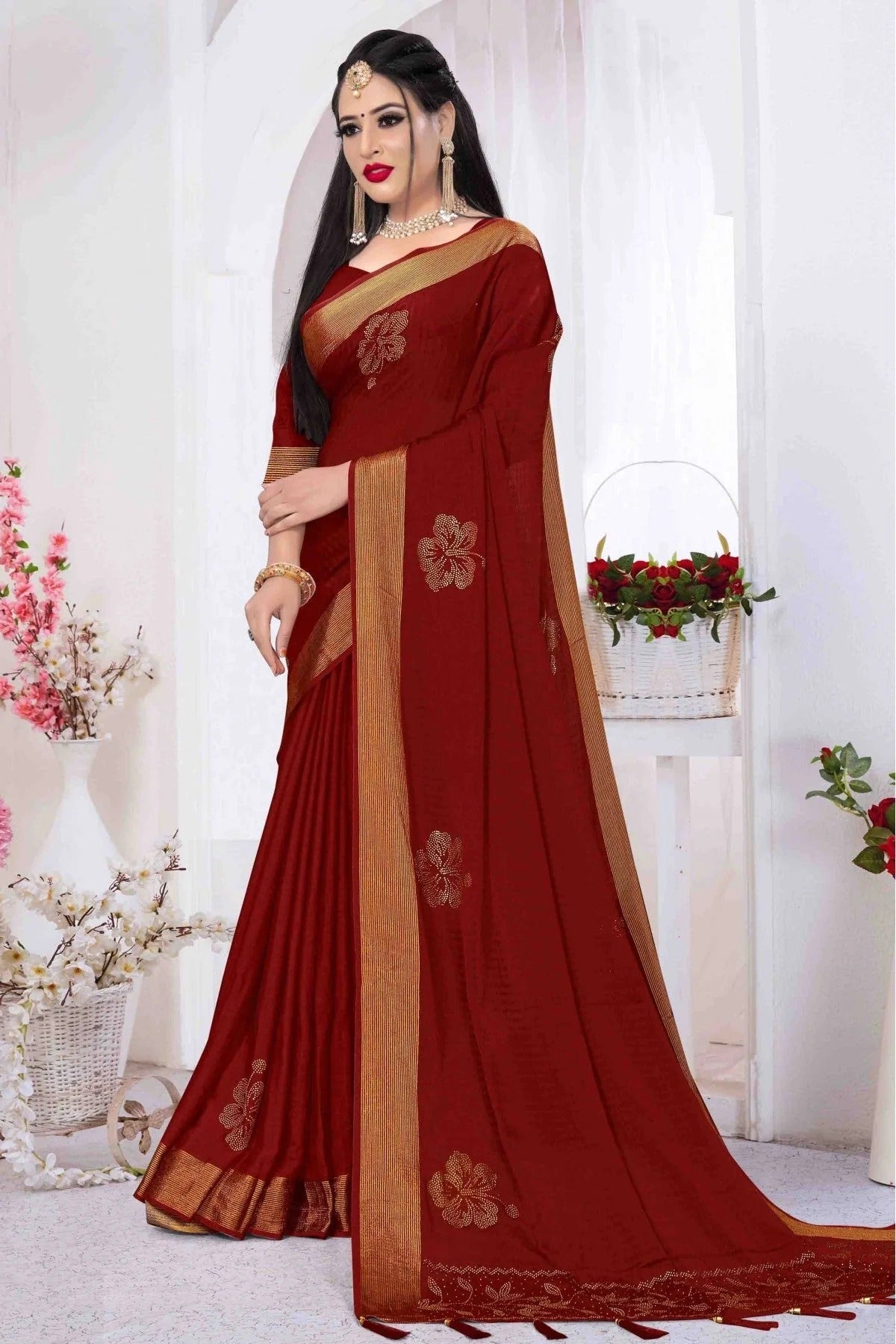 Maroon Colour Silk Satin Designer Saree SD1120634