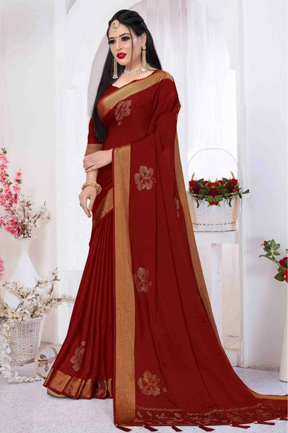 Maroon Colour Silk Satin Designer Saree SD1120634