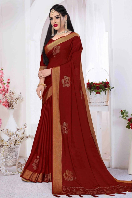 Maroon Colour Silk Satin Designer Saree SD1120634
