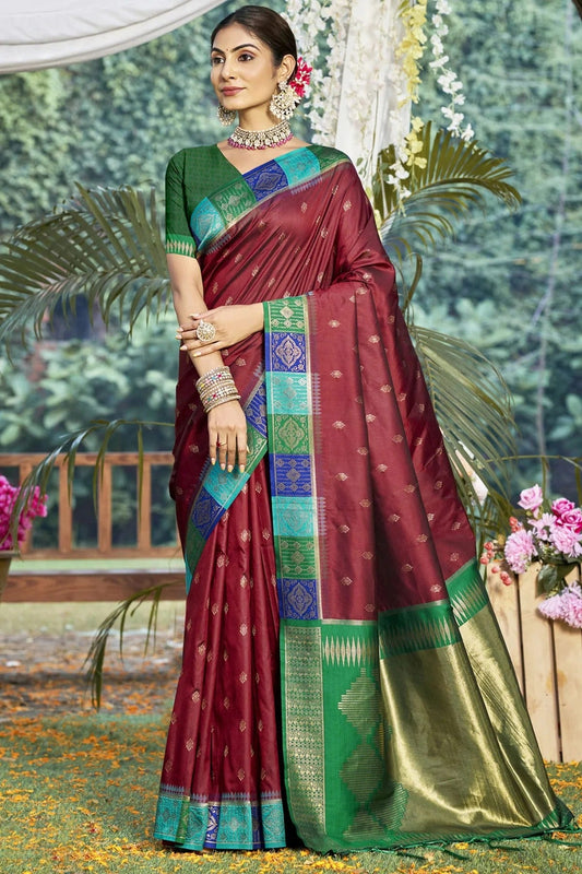 Maroon Colour Silk Woven Work Traditional Saree SD1102806