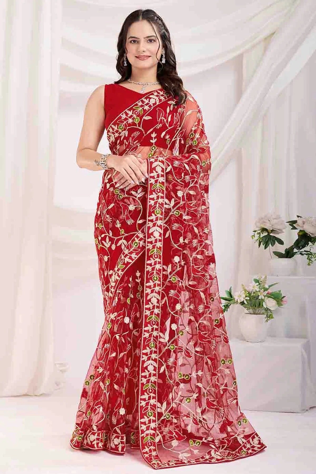 Maroon Colour Soft Net Designer Saree SD1112863